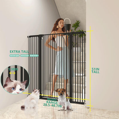 51" Extra Tall Cat Gate for Doorway Auto Close Encrypted Cat Gate 28.5"-48.7" Adjustable Width Pet