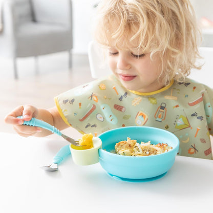 Bumkins Toddler Utensils, Kids Size Fork and Spoon Set, Silicone and Stainless-Steel Training