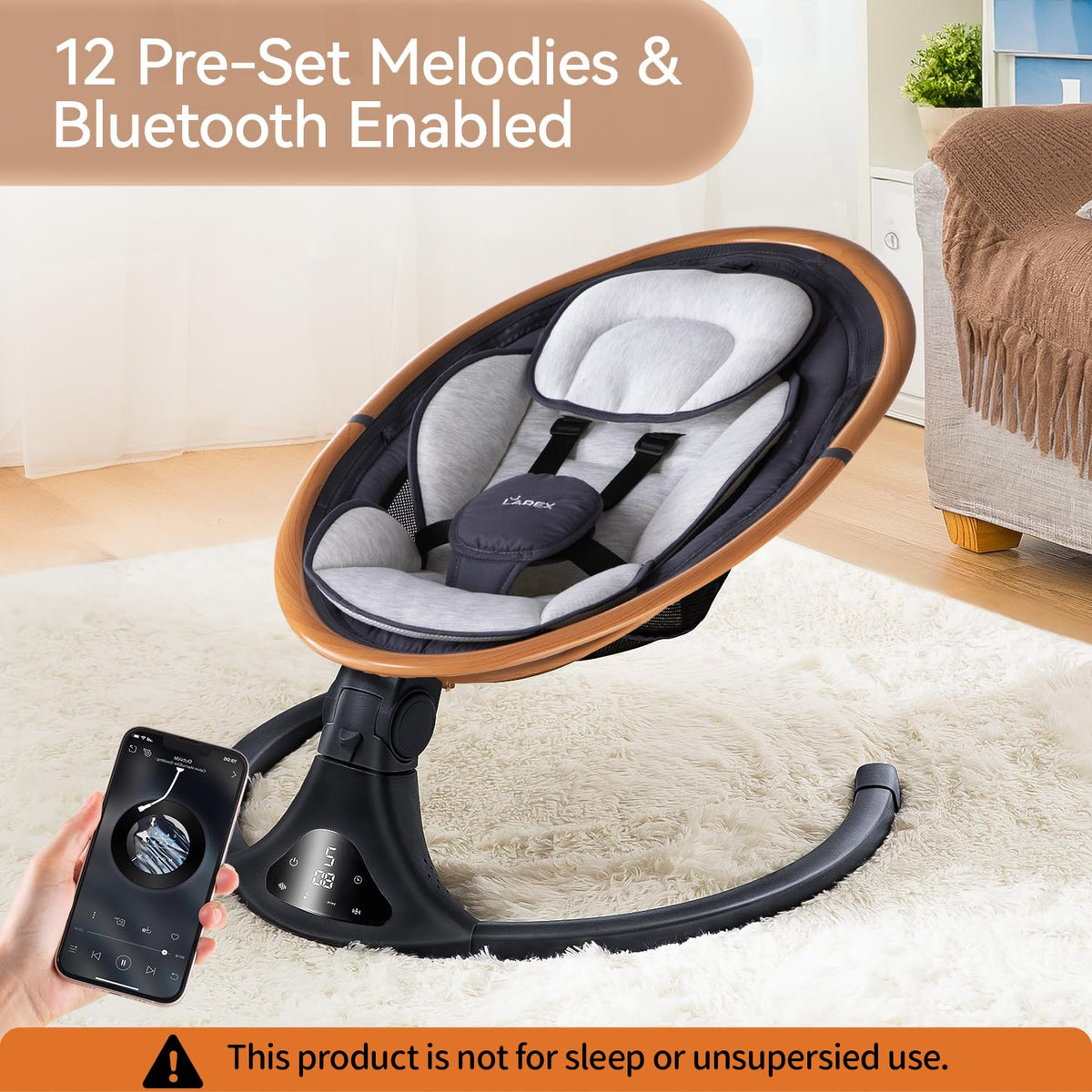 LAREX Baby Swing to Toddler Electric Infant Swing Portable for Newborn Boy Girl, 5 Sway Speeds with