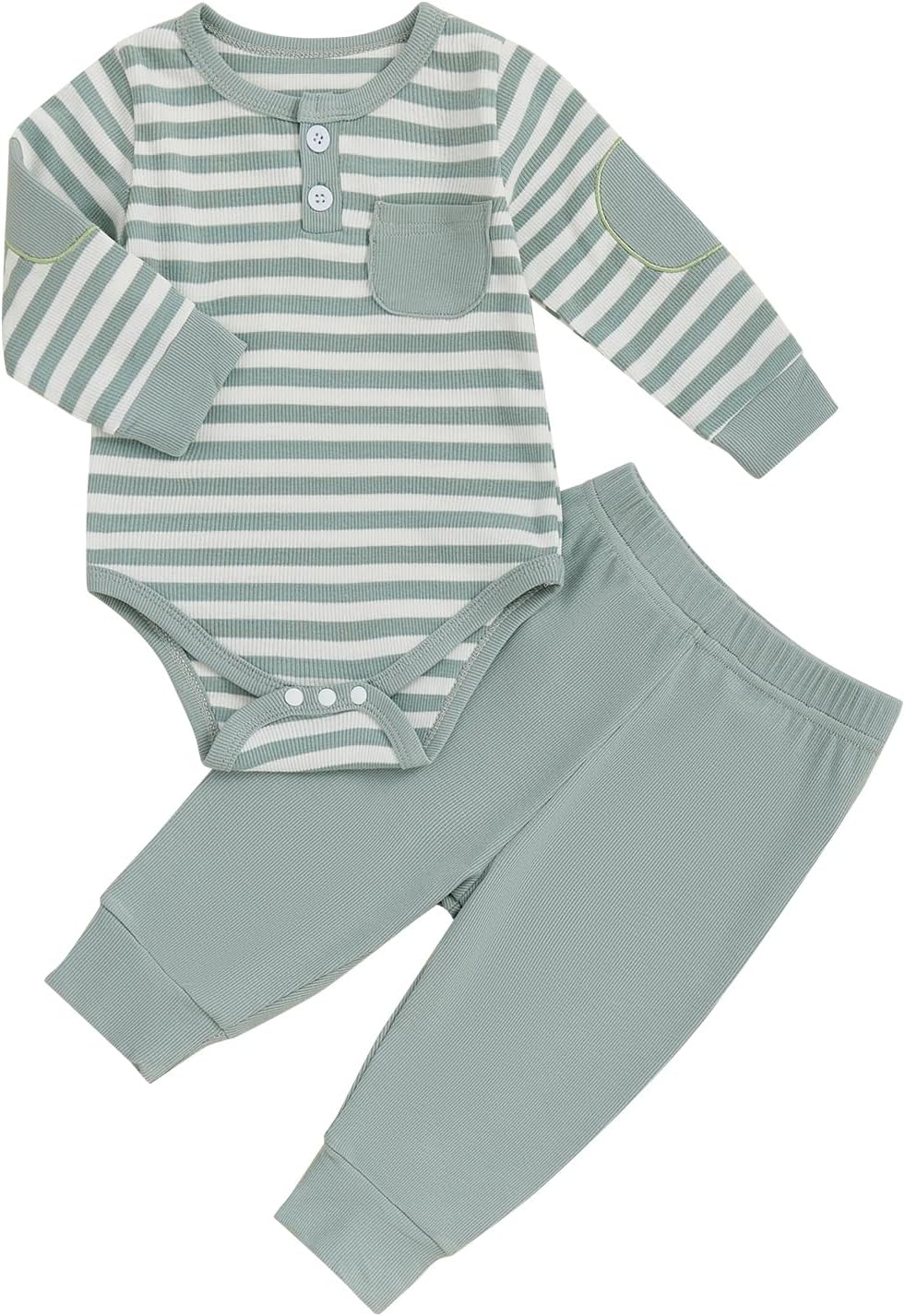 fhutpw Baby Boy Clothes 3 6 12 18 Months Ribbed Knitted Long Sleeve Romper and Pants Sets Newborn