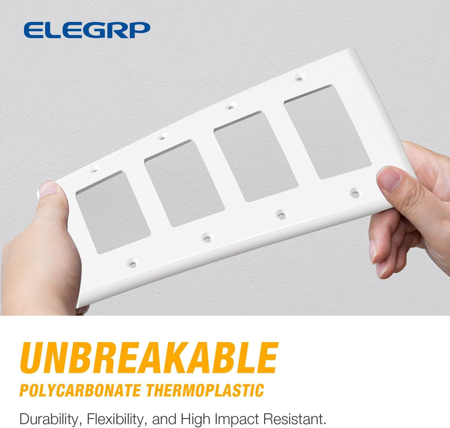 ELEGRP 4-Gang Decorative Wall Plates, Mid-Size 4.88" H x 8.57" L Unbreakable Thermoplastic