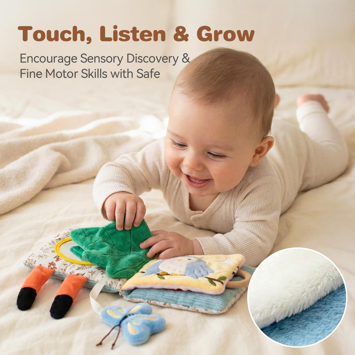 Macabaka Montessori Soft Baby Book - Sensory Book for Babies 0-12 Months with Crinkle Paper, Touch