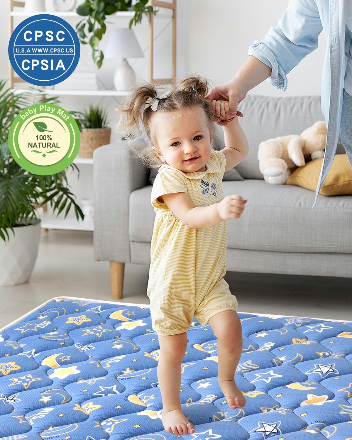 Odorless Premium Foam Baby Play Mat 50" x 50", Soft Microfiber Fabric Crawling Mat for Floor