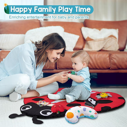 Jyusmile Baby Play Gym Mat, 8-in-1 Tummy Time Mat with 6 Toys, Washable Baby Activity Mat for