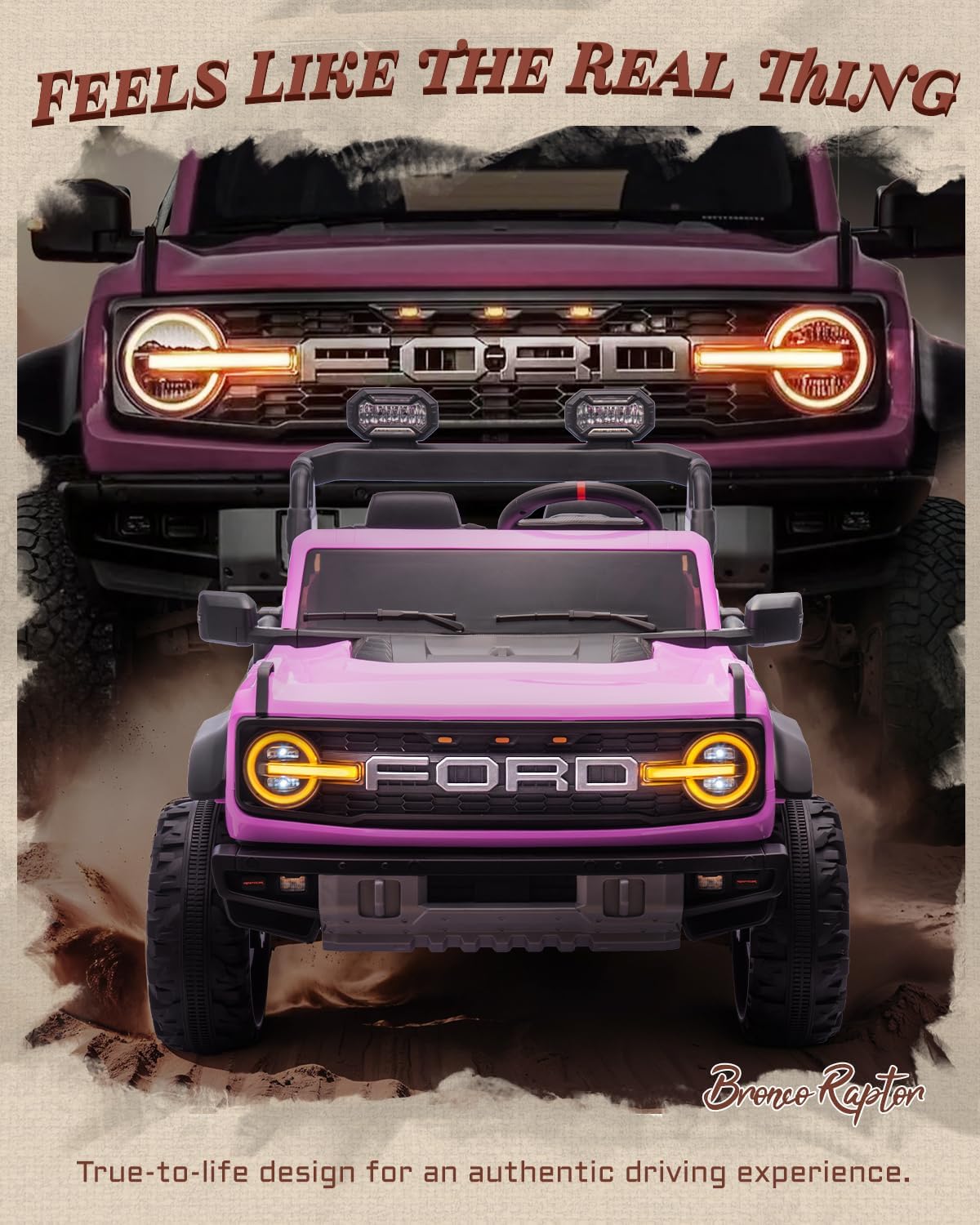 24V Ride on Toys for Big Kids, Licensed Ford Bronco Raptor 2 Seater Ride on Cars with Remote