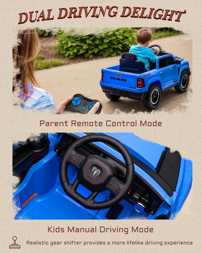 12V Kids Electric Vehicles, Licensed Ram 1500 RHO Kids Ride on Truck with Remote Control, Ride on