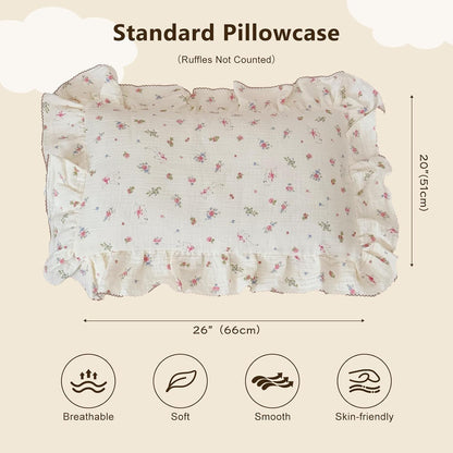 BuLuTu 100% Cotton Standard Pillow Case for Kids, 1 pc, 20"x26", Pink Floral Sheep Design Pillow