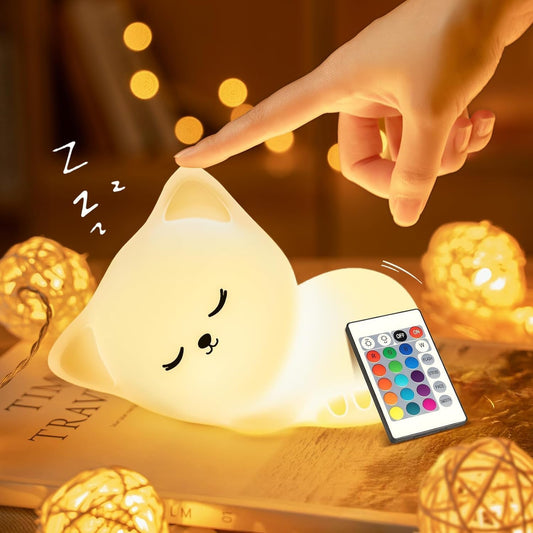 One Fire Cat Gifts Cat Decor, 16 Colors & Remote Control Silicone Cat Night Light Cat Toys