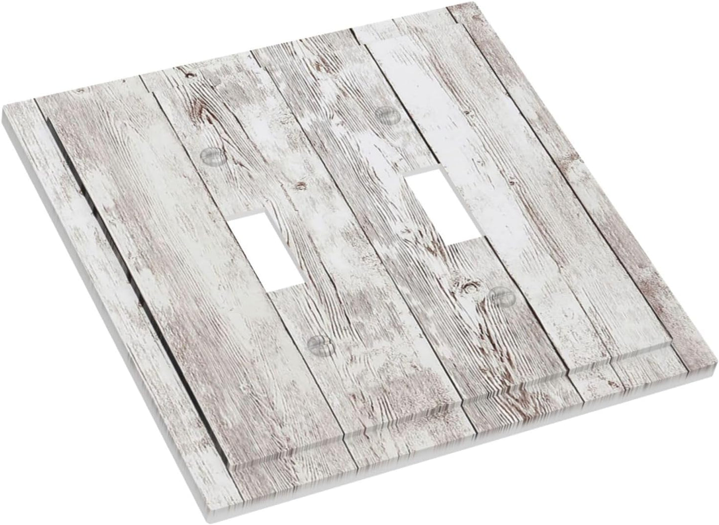Decorative Switch Plates Rustic Vintage White Wood Grain 2 Gang Double Toggle Outlet Light Switch