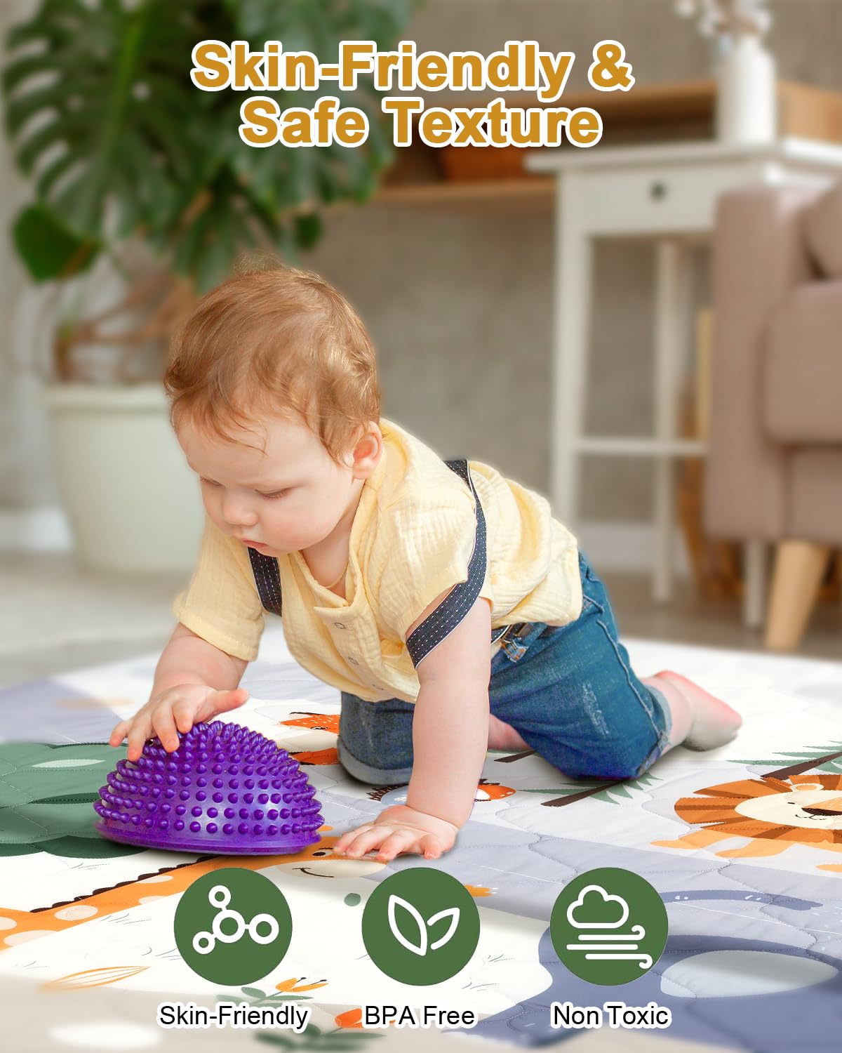 Premium Foam Baby Play Mat 71" x 59" – Removable & Machine Washable Cover, Extra Thick Padding