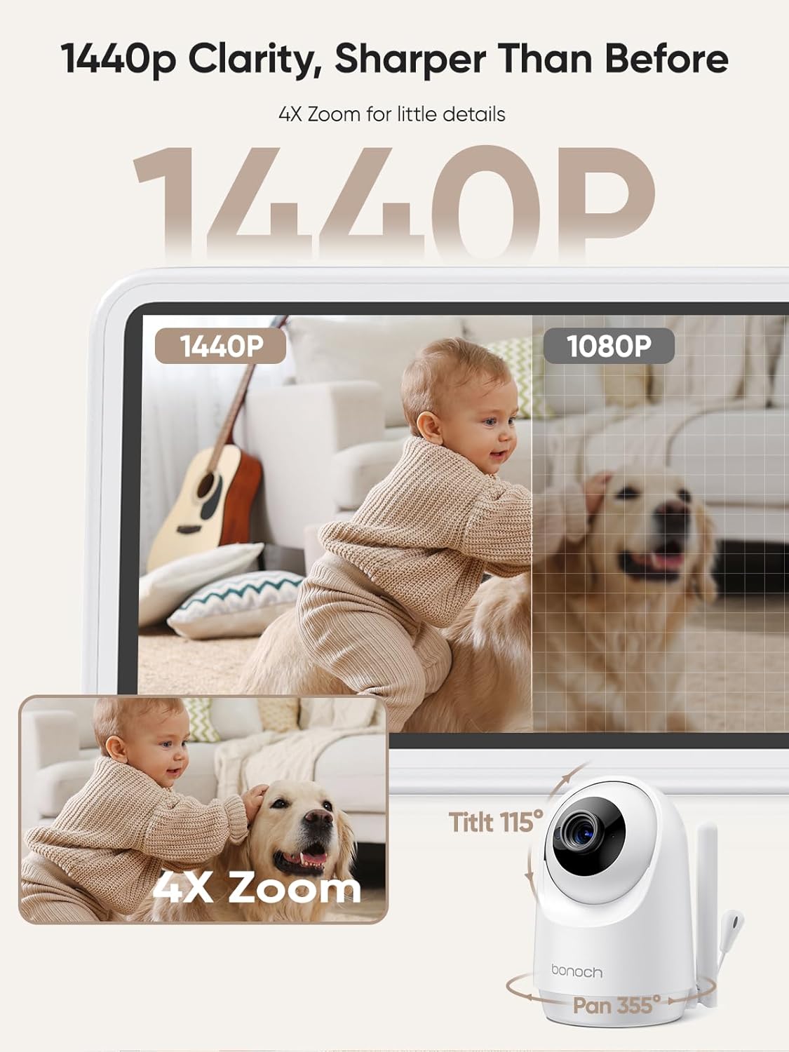 bonoch Add-on Baby Camera Unit for BBM14/BBM16, 1440p HD Video Baby Monitor Camera No WiFi
