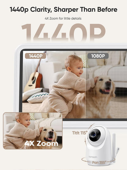 bonoch Add-on Baby Camera Unit for BBM14/BBM16, 1440p HD Video Baby Monitor Camera No WiFi