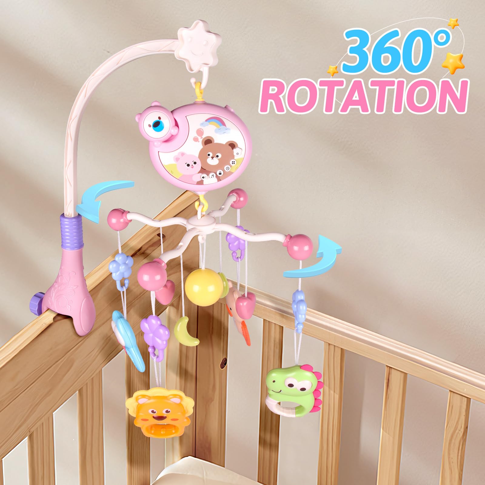 RSEPD Crib Mobile with Music and Lights, Baby Mobiles for Cribs, Nursery Musical Mobile for