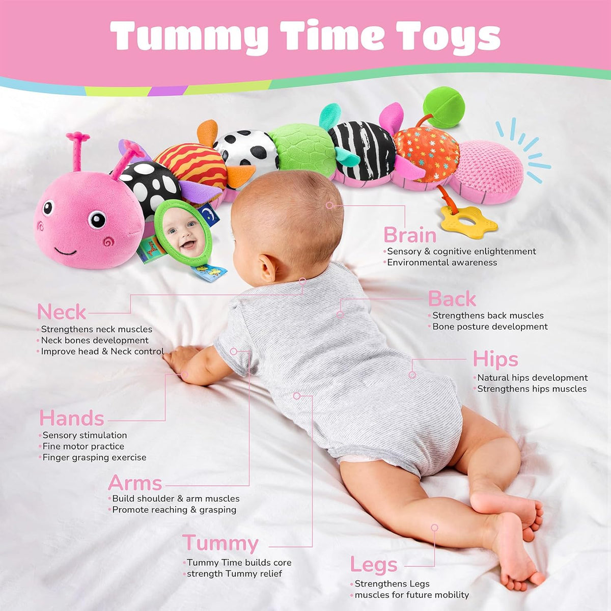 Baby Toys 6-12 Months Music Caterpillar Infant Toys Stuffed Animals 0-3-6 Months Teething Tummy