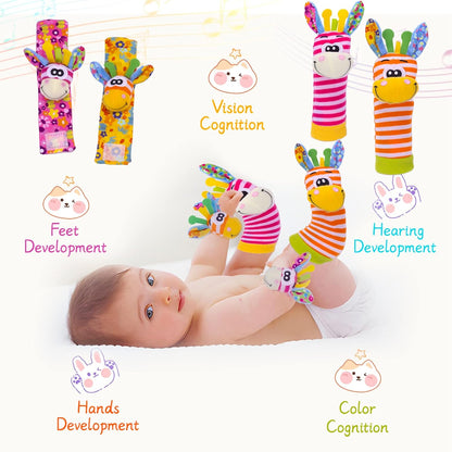Wrist Rattles Baby Socks Baby Toys Set Soft Sensory Toys for Babies Cartoon Animal Rattles Sock