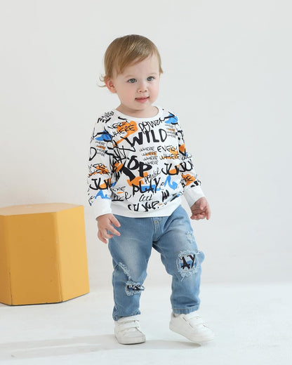 Toddler Baby Boy Outfits Fall Winter Clothes Color Block Long Sleeve Sweatshirt Tops + Jogger Pants