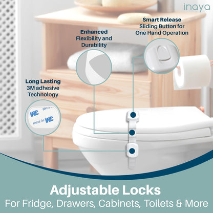 Inaya Complete Baby Proofing Kit - Child Safety Hidden Locks for Cabinets & Drawers, Adjustable