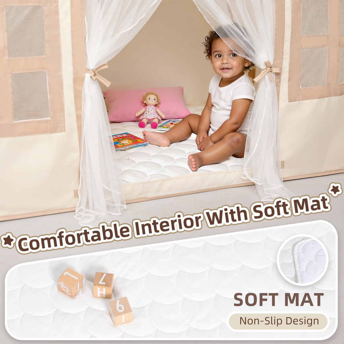 Senodeer Kids Play Tent Indoor: with Mat, Tassel Garland - Girl Tent Indoor Playhouse for Kids Toys