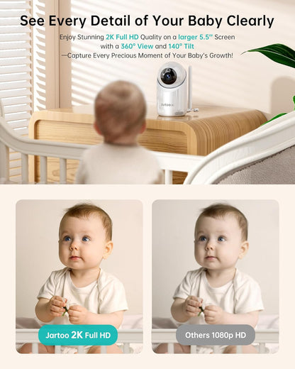 2K Video Baby Monitor with Camera and Audio, 3000ft Long Range Baby Monitor No WiFi 5.5" FHD Screen