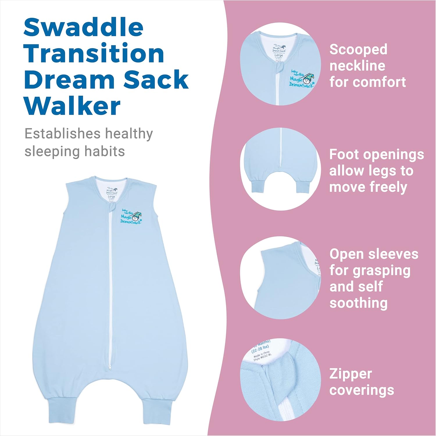 Magic Sleepsuit Baby Merlin's Cotton Baby Swaddle Transition Product - Soft and Cozy Design, Double