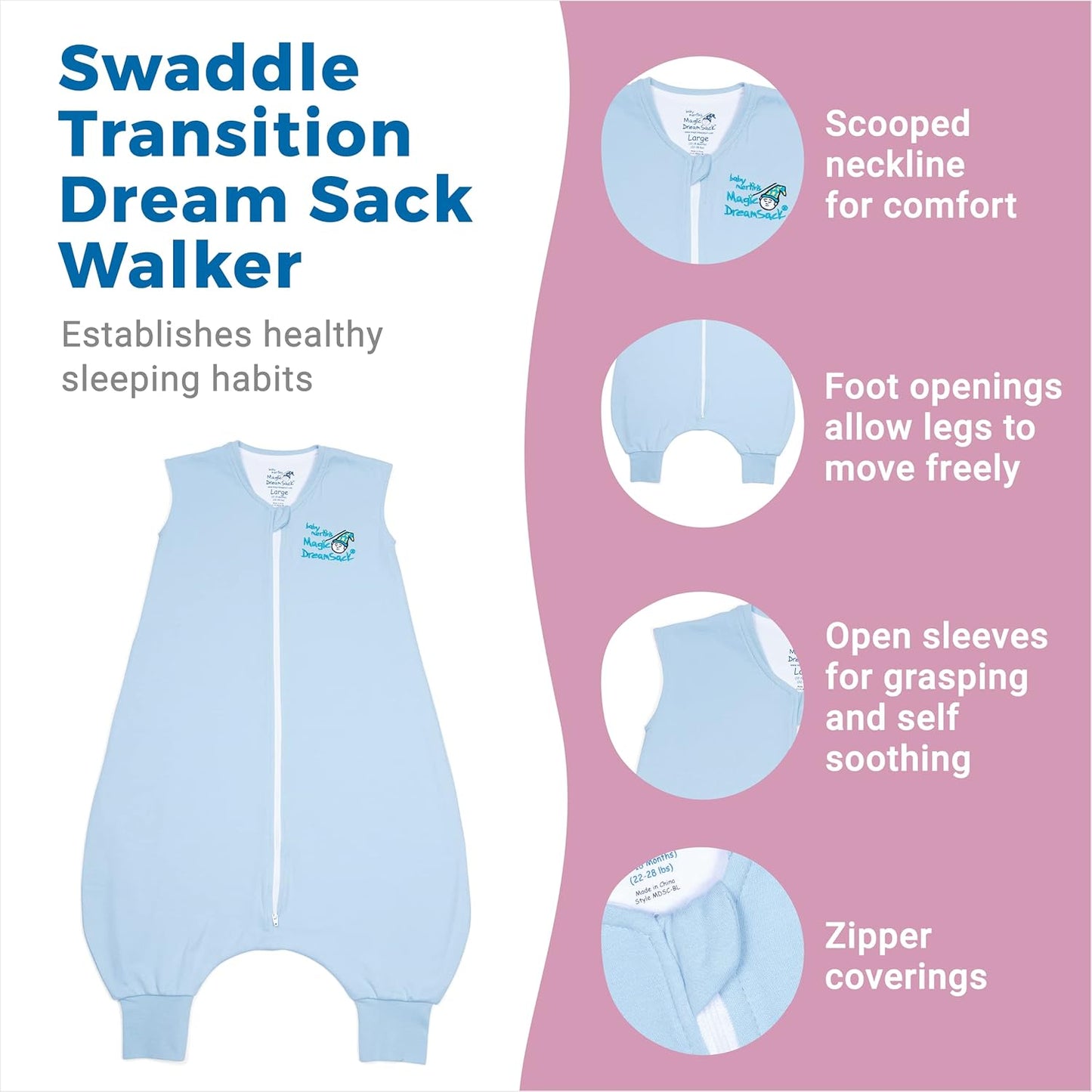 Magic Sleepsuit Baby Merlin's Cotton Baby Swaddle Transition Product - Soft and Cozy Design, Double