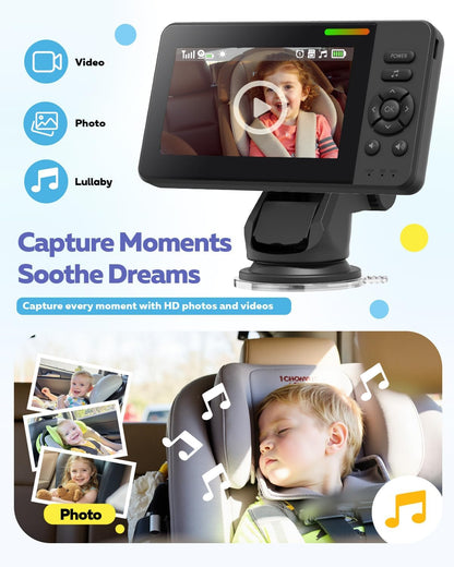 Wireless Baby Car Camera with 1080P Advanced Night Vision and 32H Battery, No Wi-Fi Needed Easy