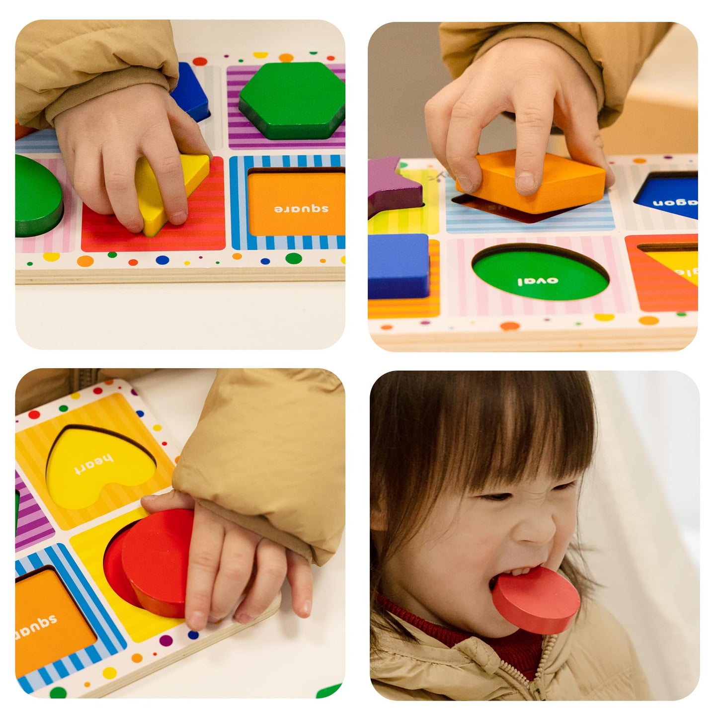 Dailyfunn Wooden Geometric Shape Puzzle (10 pcs) Toddler Puzzles for Ages 1-3 Years Old 12-18-24