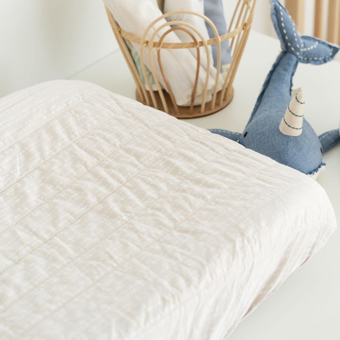 Crane Baby Changing Pad Cover, 100% Cotton Sateen Exterior Change Pad Cover, Neutral Dot, 16" x