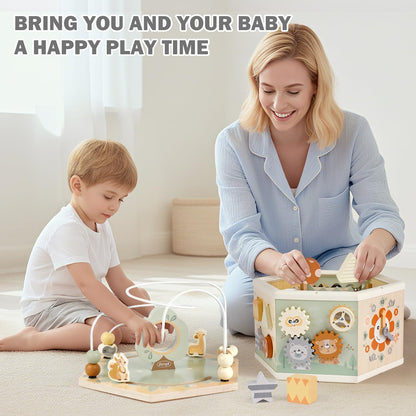 Wooden Activity Cube - 11-in-1 Montessori Toys for 1+ Year Old Boys & Girls
