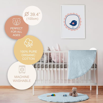 Byrd & Blume Round Baby Play Mat, Organic Cotton Soft Padded Nursery Floor Mat, Safe Hypoallergenic