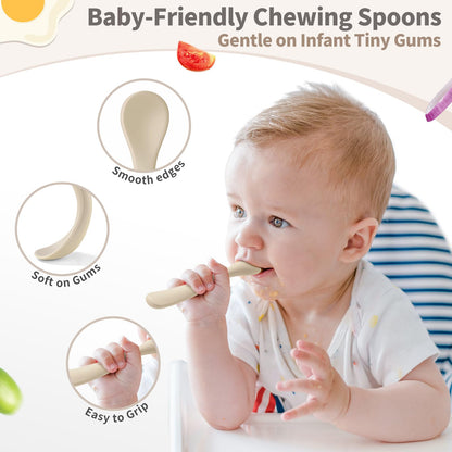 DRKIO 8 Pcs Silicone Baby Spoons Infant Utensils for First Stage Feeding