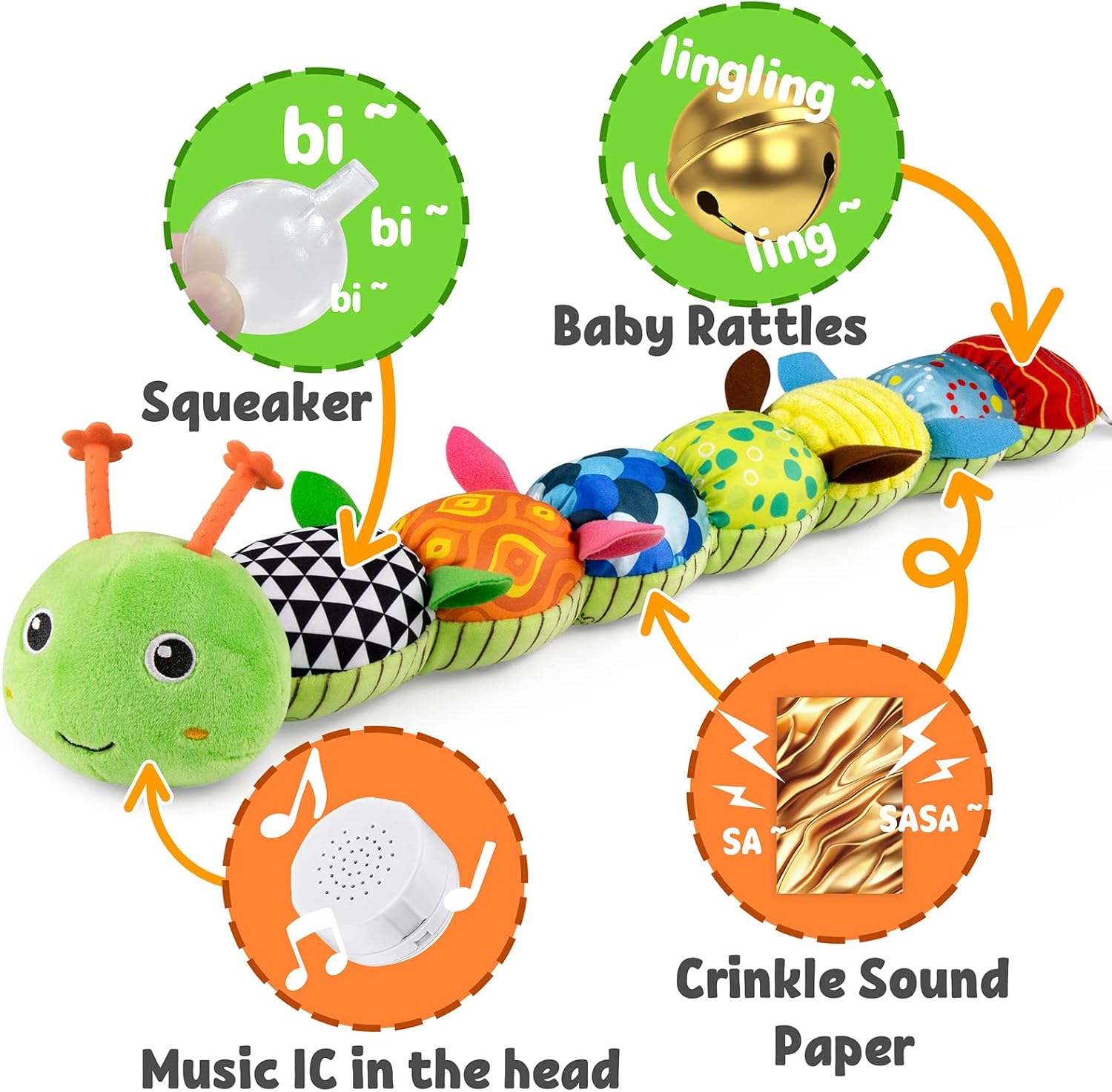 LIGHTDESIRE Baby Toys Musical Caterpillar,Infant Stuffed Animal Toy with Crinkle and Rattles,Soft