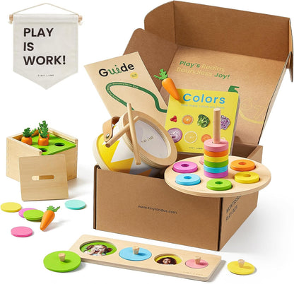 Tiny Land Montessori Toy Set for Baby 13-15 Months Explorer Play Kit - 7-in-1 Baby Drum, Carrot
