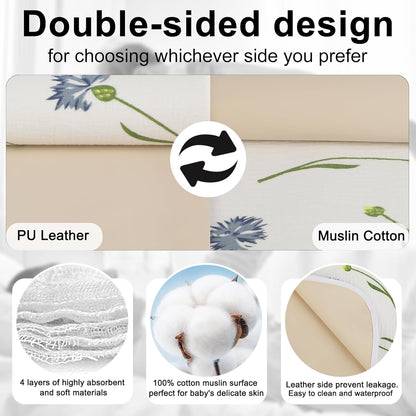 Baby Diaper Changing Pad, 19.7"x25.6" Waterproof Changing Pad Liners with 100% Muslin Cotton Front
