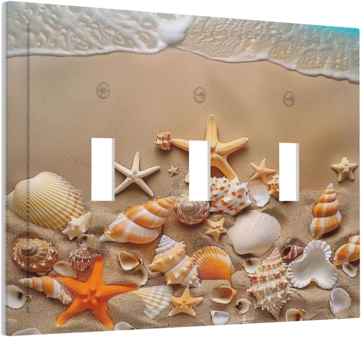 Decorative Switch Covers Plate Beachy Sea Ocean Seashell Starfish 3 Gang Artistic Wall Plate Unique