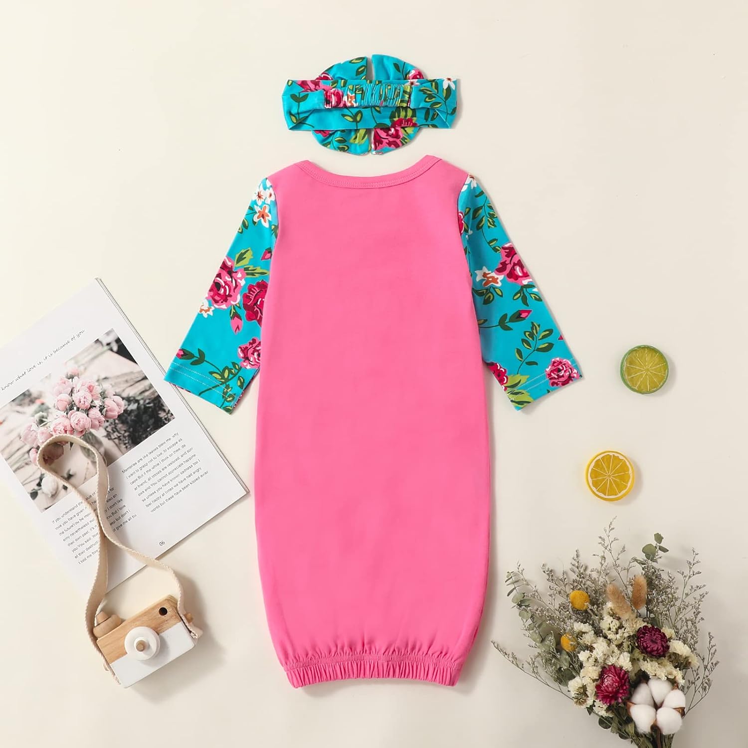 AMAWMW Newborn Baby Girl Little Sister Sleeper Gown Stripe Long Sleeve Nightgown Pajamas Gifts