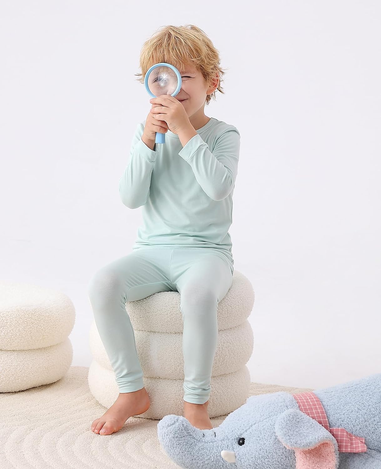 JunNeng Bamboo Viscose Pajamas for Toddler Baby, Boys Girls Solid Snug Fit Pajamas Long Sleeve
