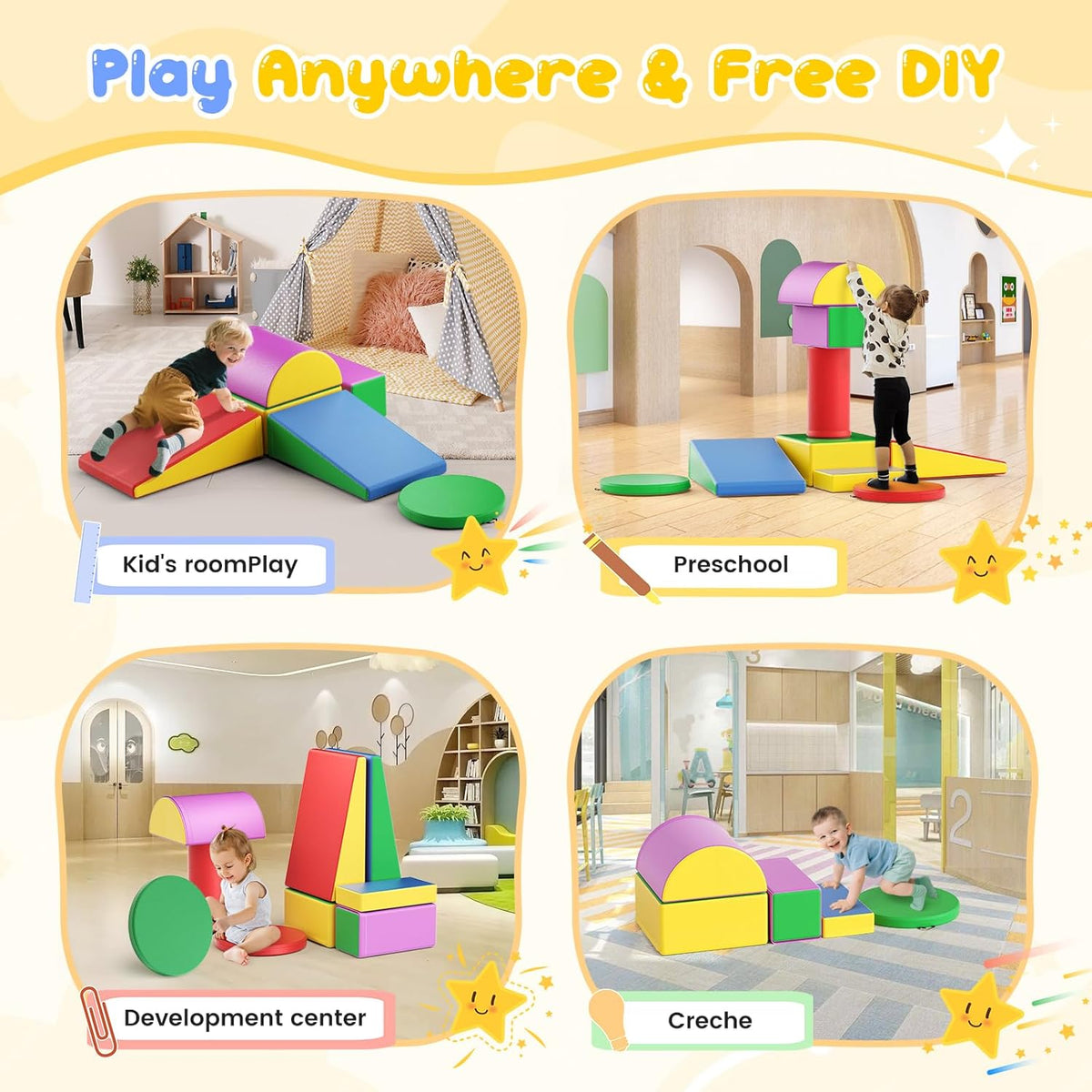 Lischwert Foam Climbing Blocks, Soft Climbing Toys for Toddlers, 9 Pieces Crawl and Climb Foam