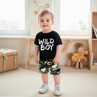 wdehow Toddler Kids Baby Boy Summer Clothes Sets 1T 2T 3T 4T 5T Letter Print Short Sleeve Tops