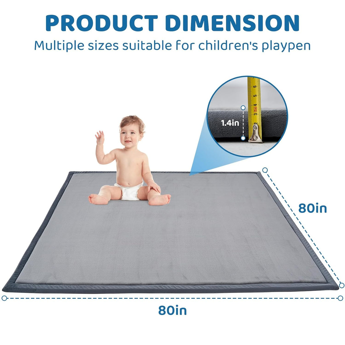 SUNYRISY Baby Play Mat for Floor, 1.4in Thick Memory Foam Padded Play Mats for Baby, Soft Velvet