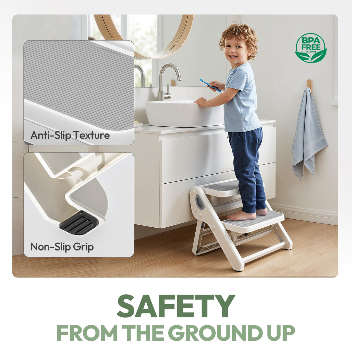 Foldable Toddler Step Stool for Bathroom Sink, Toilet, Bedroom, Kitchen – Non-Slip, Space-Saving