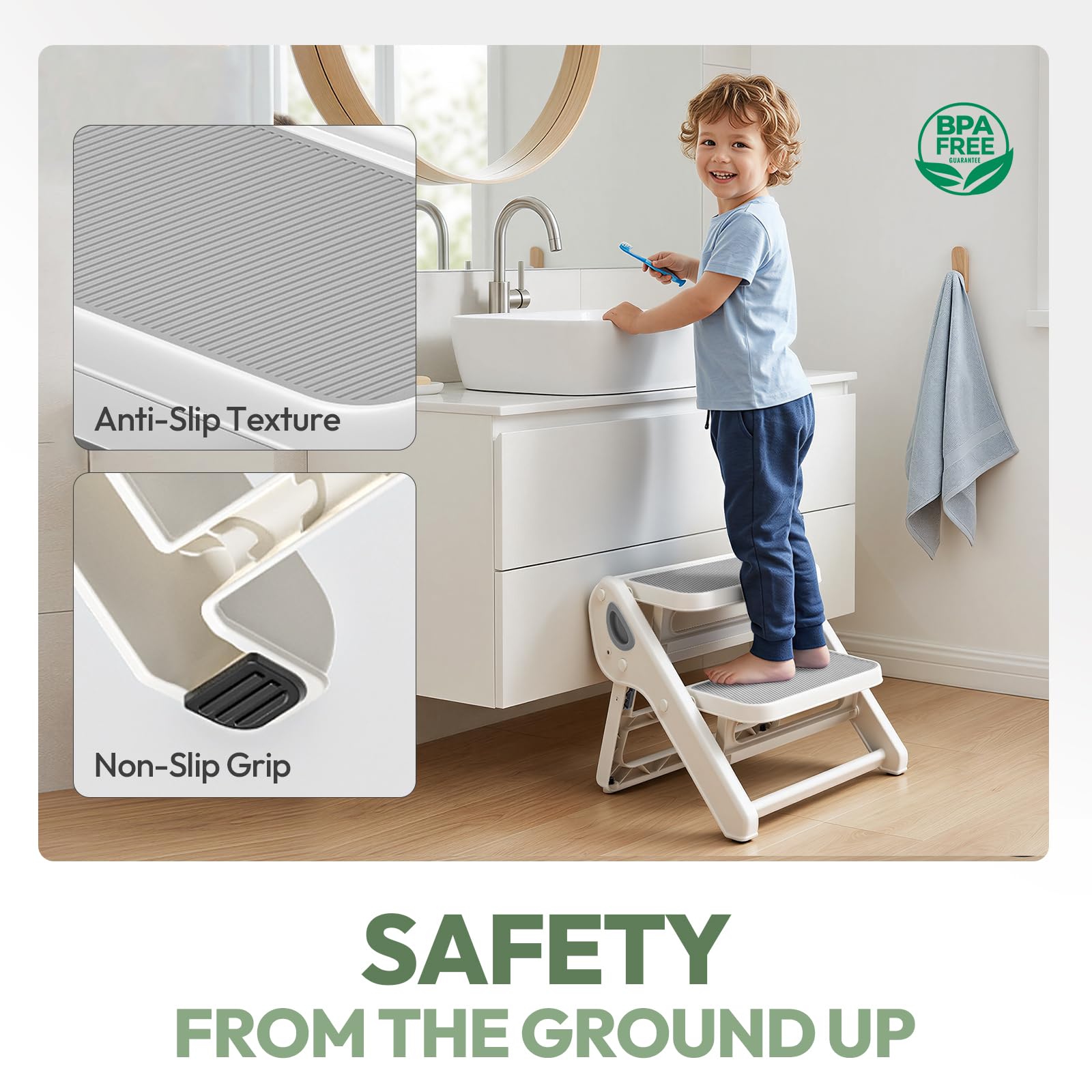 Foldable Toddler Step Stool for Bathroom Sink, Toilet, Bedroom, Kitchen – Non-Slip, Space-Saving