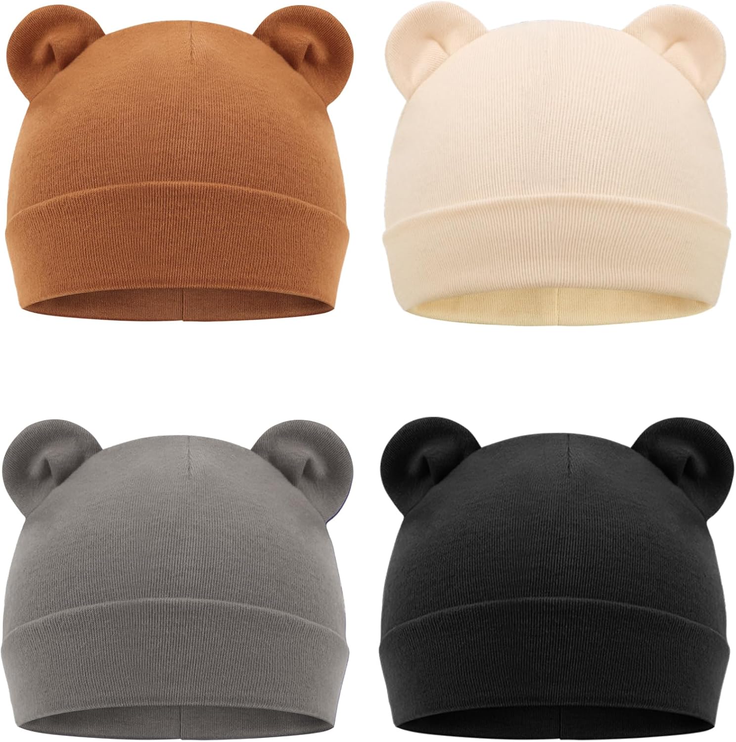 DRESHOW BQUBO 4 Pieces Baby Beanie Newborn Toddler Soft Cute Knit Hat Hospital Hats for Baby Boys