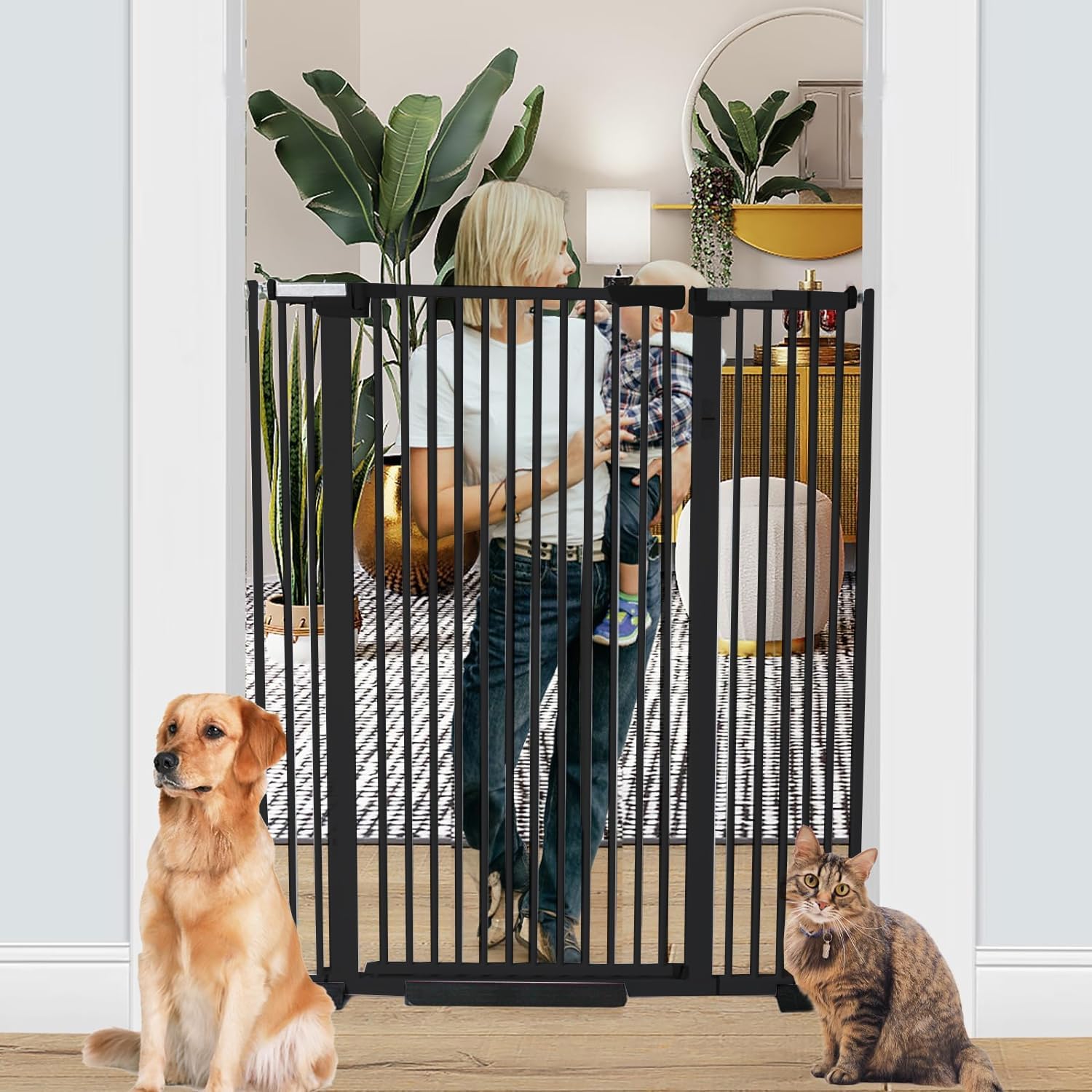 51 Inch Extra Tall Baby Gate Auto Close Cat Gate Adjustable 29.92"-43" Wide Pressure Mounted Pet