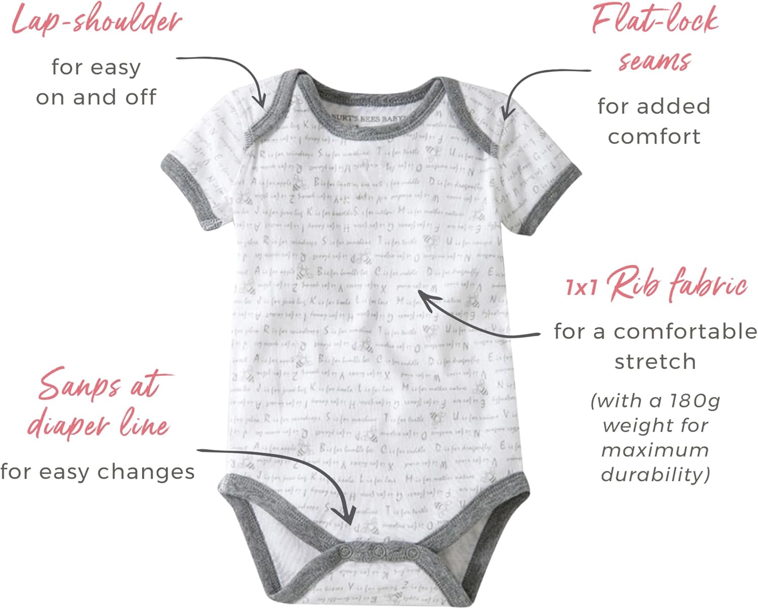 Burt's Bees Baby Unisex Organic Cotton Short and Long Sleeve Bodysuits, 5-Pack