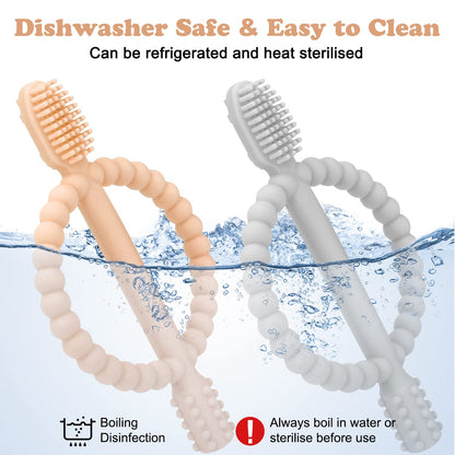 Baby Teething Toys with Easy-Hold Handle, Silicone Infant Toothbrush, Textured On Both Sides Helps