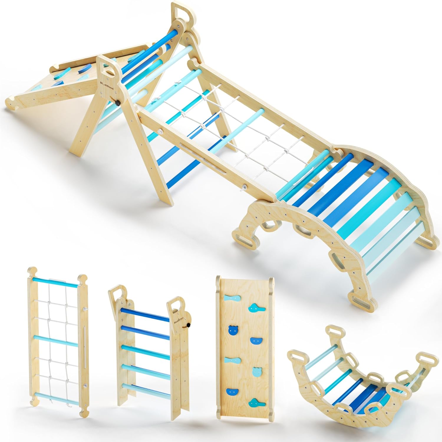 BlueWood 2025 8-in-1 Pikler Triangle Climbing Set Toddler Toys Indoor Baby Jungle Gym Climber