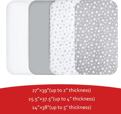 Pack and Play Sheets, 4 Pack Mini Crib Sheets, Stretchy Pack n Play Playard Fitted Sheet