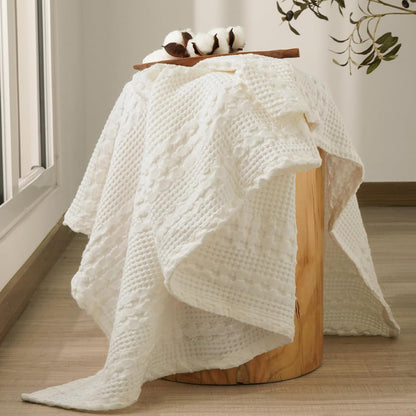 PHF 100% Cotton Waffle Weave Throw Blanket, Soft Lightweight Breathable Cozy Summer Throws for