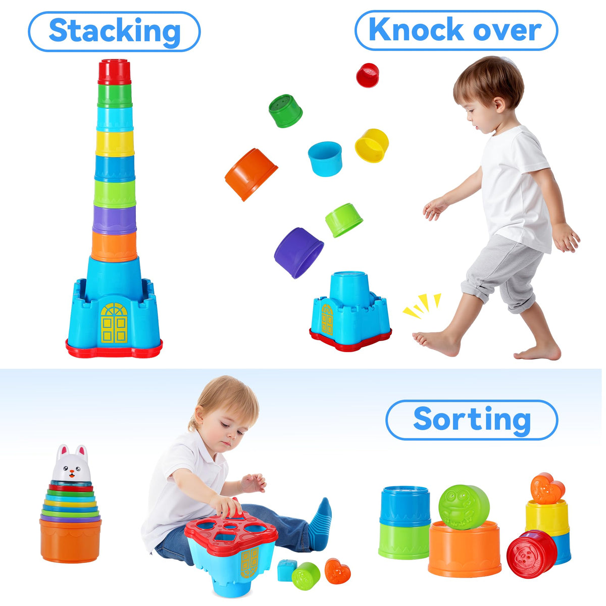 iPlay, iLearn Baby Stacking Cup Toy, Toddler Stackable Block w/Shape Sorter